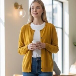 Karen Scott Button-Front Cardigan Sweater - Mustard
